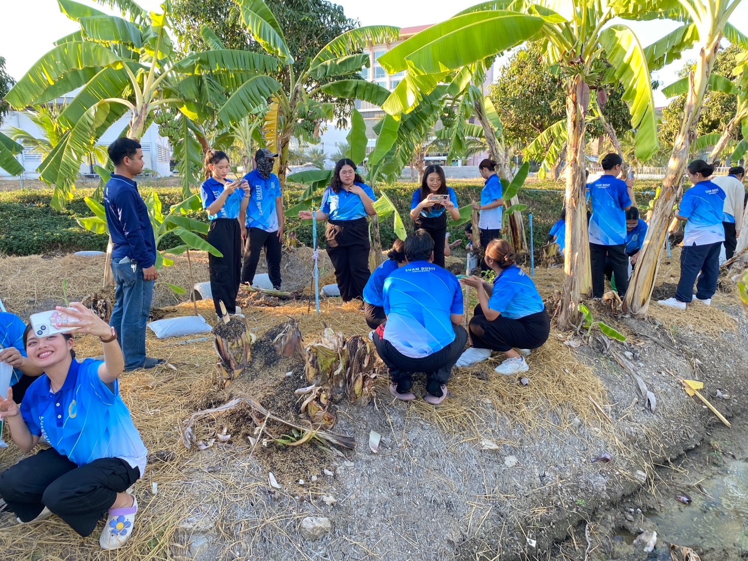 A group of people in blue shirts

Description automatically generated